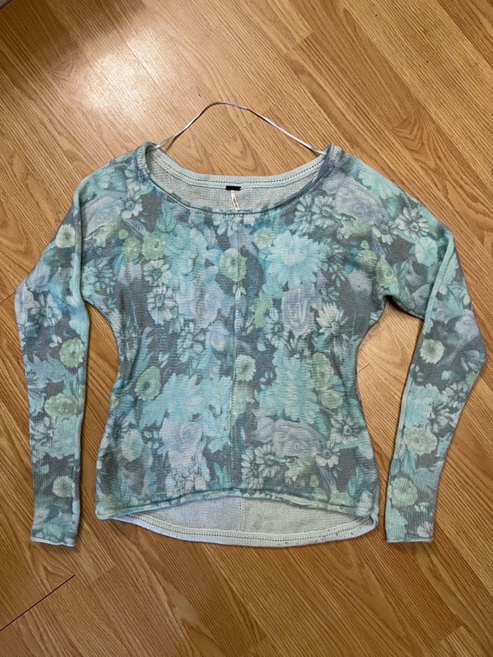 FP Long-Sleeve Lightweight knit Top in Teal and Gray